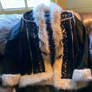 Suede & faux fur embroidered jacket